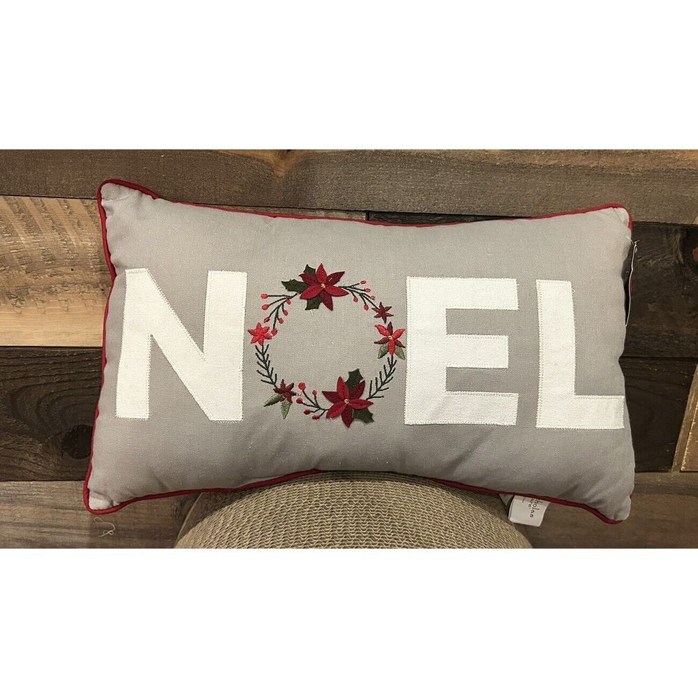 St Nicholas Square Noel Throw Pillow Grey 12"x20" NEW